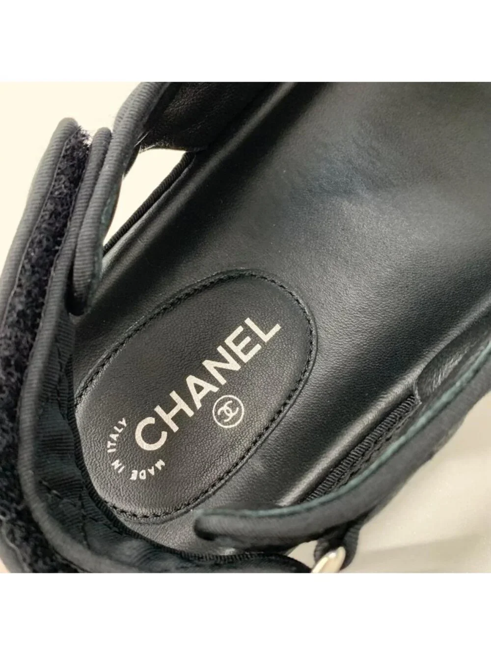 Chanel Fabric CC Logo Rhinestone Velcro Sandals